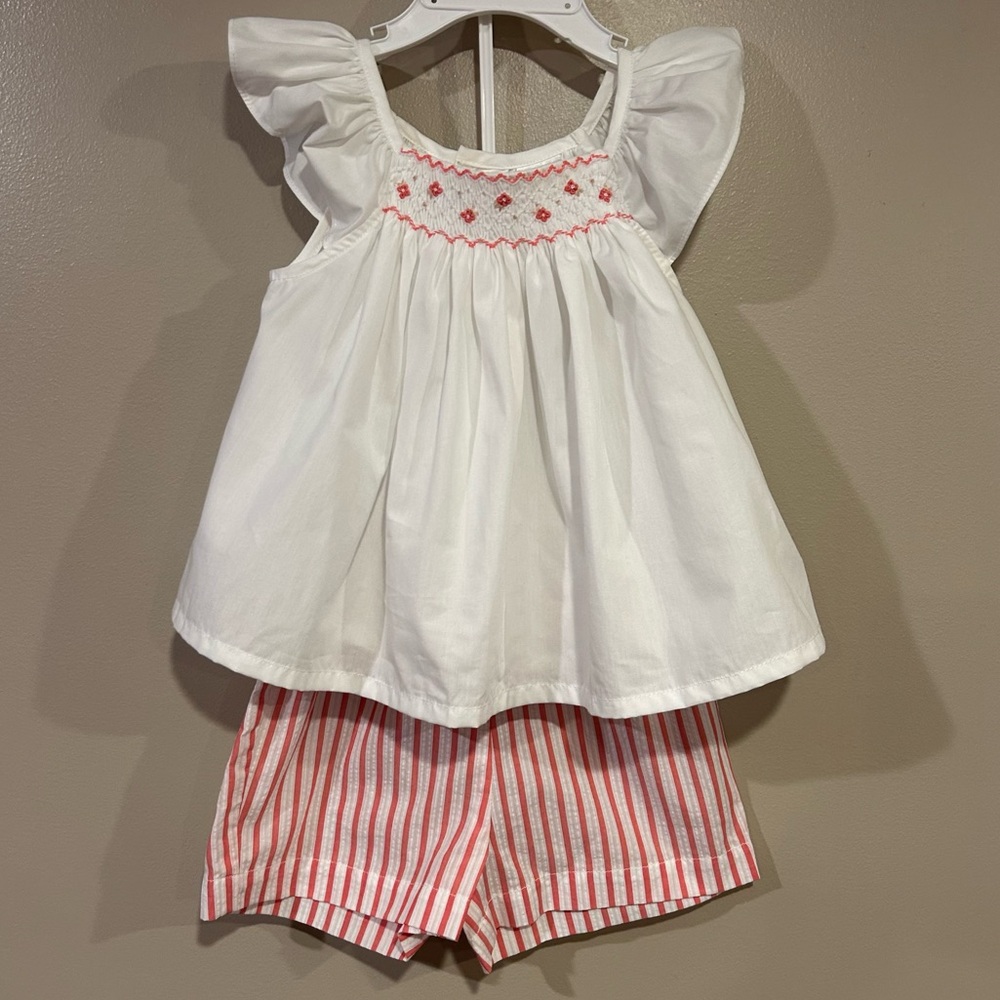 Edgehill Collection 2pc Embroidered Flutter Sleeve Top & Striped Shorts
